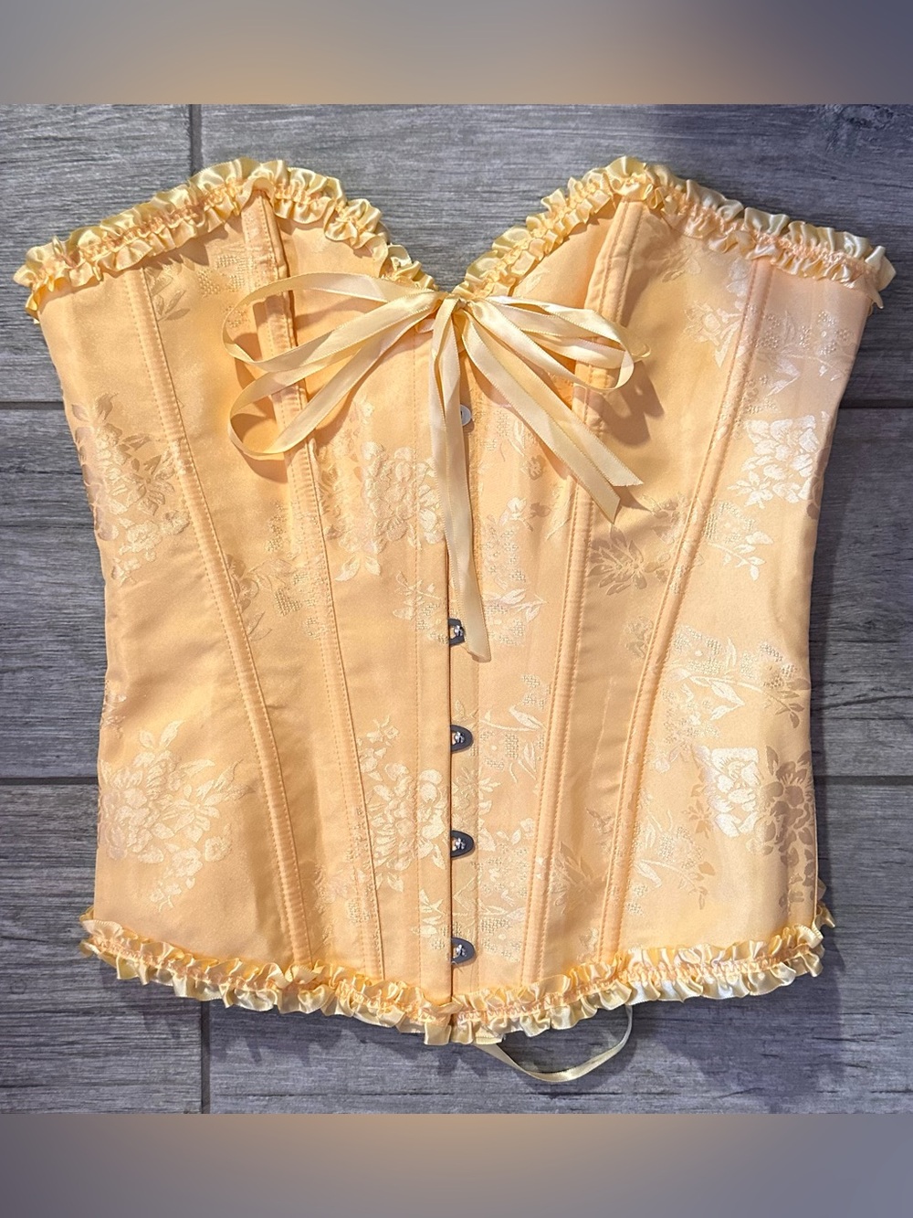 Vibrant Golden Yellow Brocade Satin Lace-Up Corset Top 💛✨